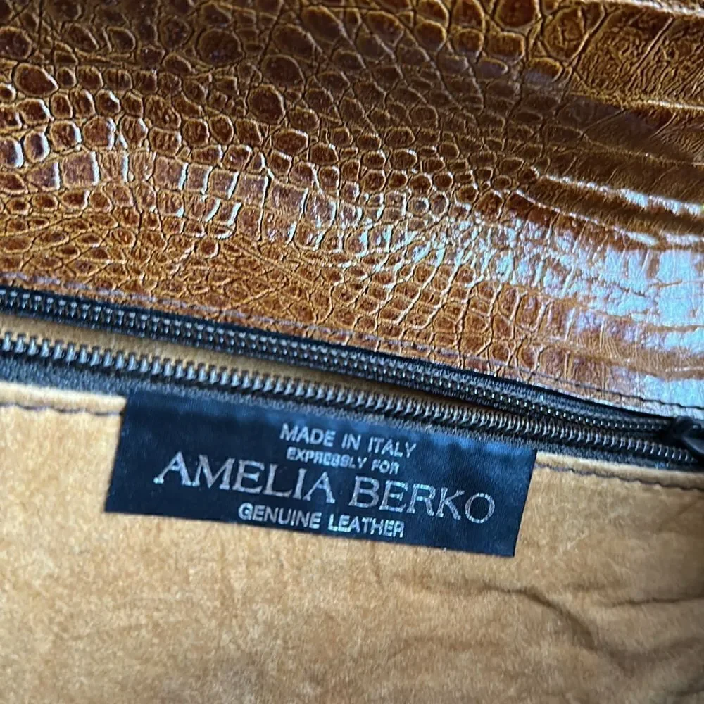 Amelia Berko Italian VTG. Brown Leather Crocodile Crossbody Bag